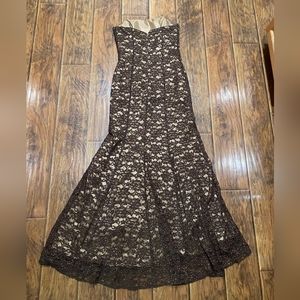 Brown and Gold Lace Evening Gown